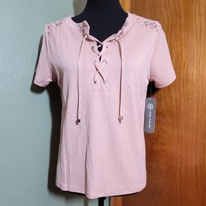 NWT Daisy Fuentes lace top pink gold color medium